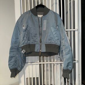 sacai baby blue bomber jacket cropped modular
